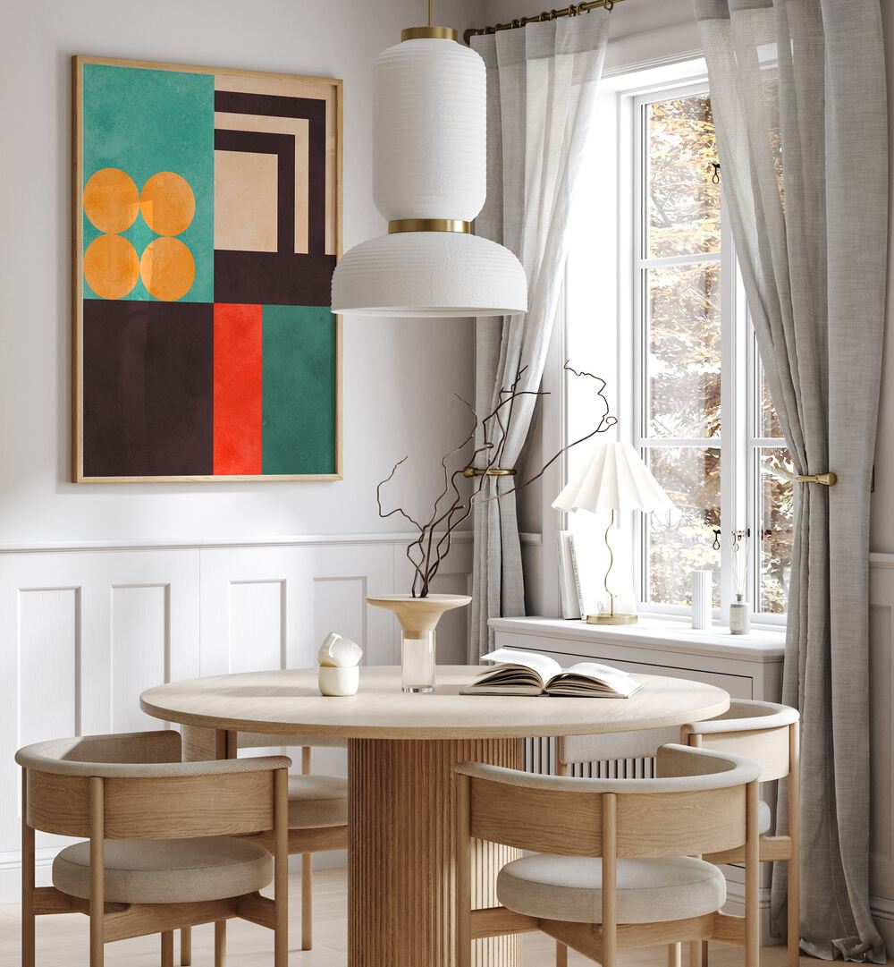 Brighten your space with COLORFUL COMPOSITION V, GEOMETRIC ART PRINTS, showcasing dynamic shapes and vibrant colors.
