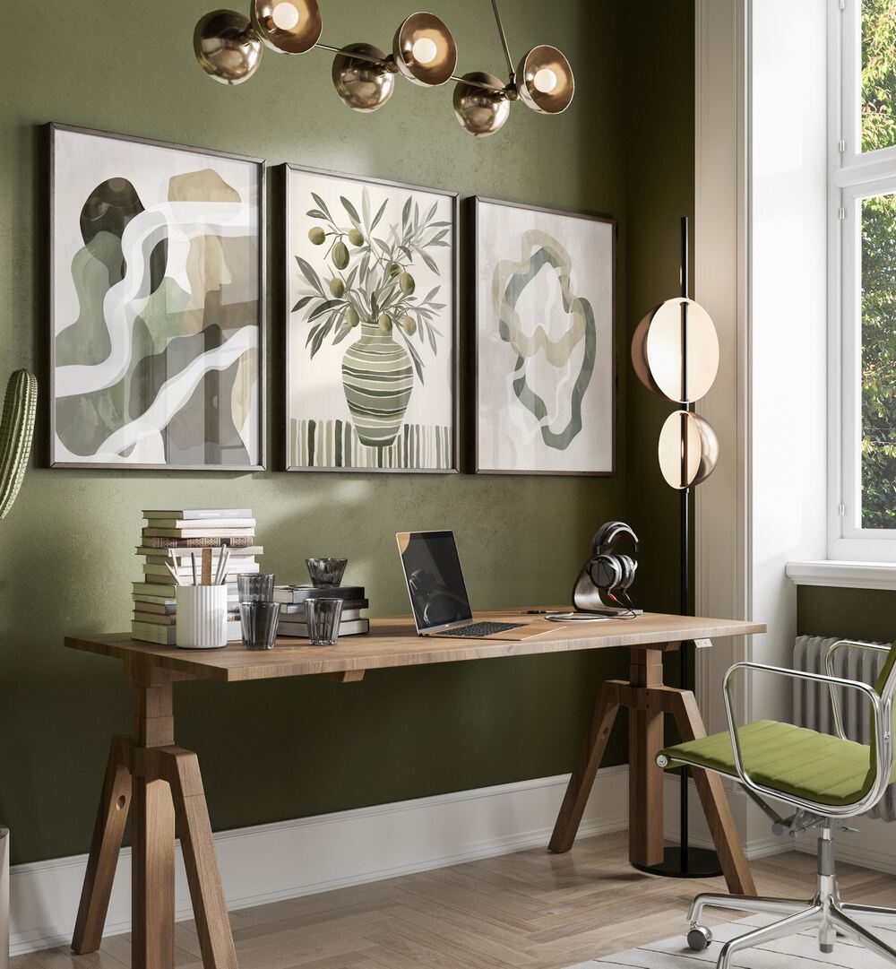 OLIVE ESSENCE  , SET OF 3 PAINTINGS