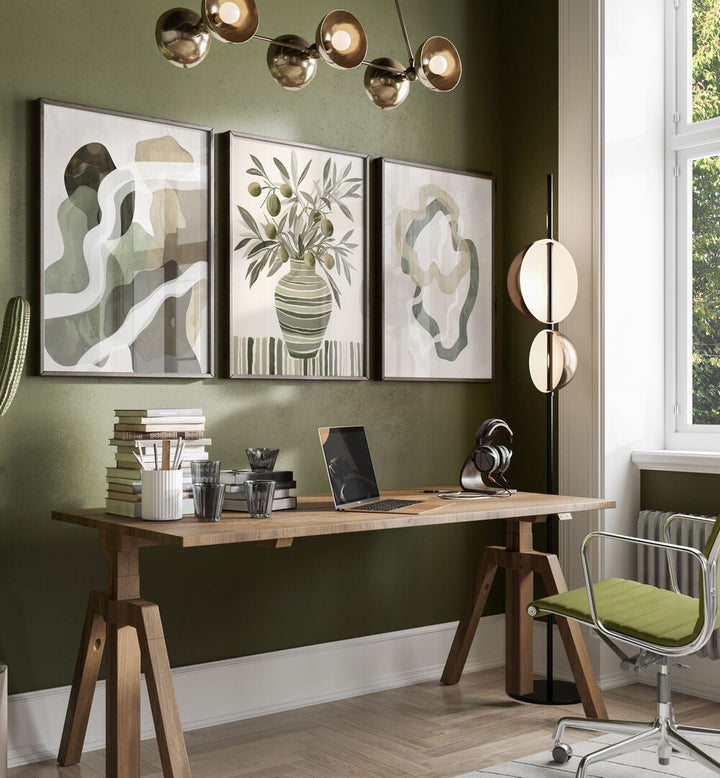 OLIVE ESSENCE  , SET OF 3 PAINTINGS