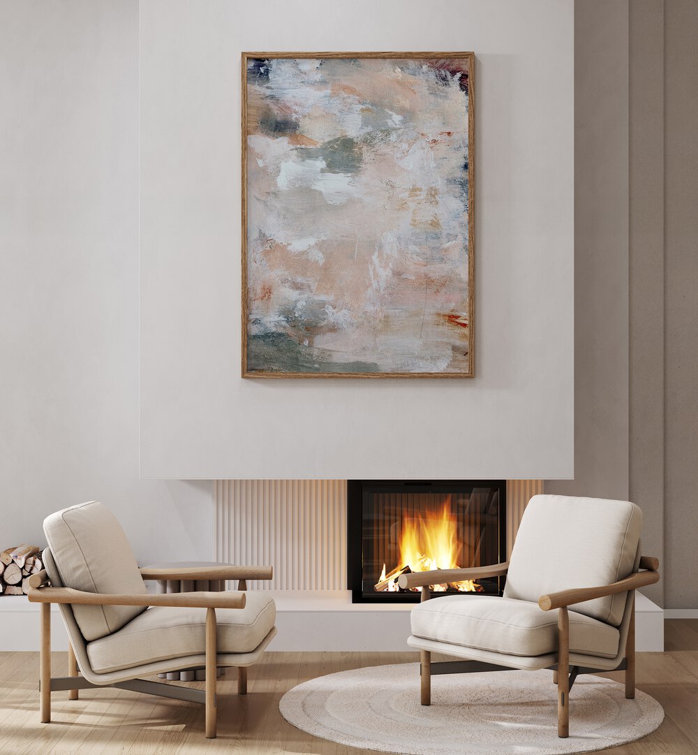 Elegant living space featuring ALIGNMENT, ABSTRACT PAINTINGS above a cozy fireplace, enhancing your home décor.