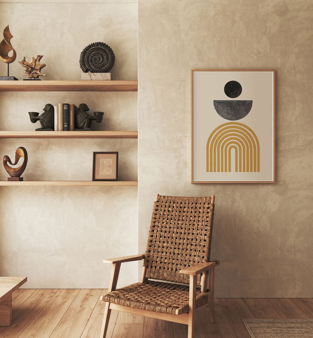 Midcentury Composition, Boho Art Paintings by The Miuus Studio, enhancing modern interiors with elegant design.