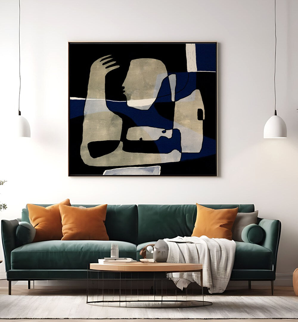 AWAKENING II, ABSTRACT PAINTINGS displayed in a stylish living room, enhancing luxury and self-care aesthetics.