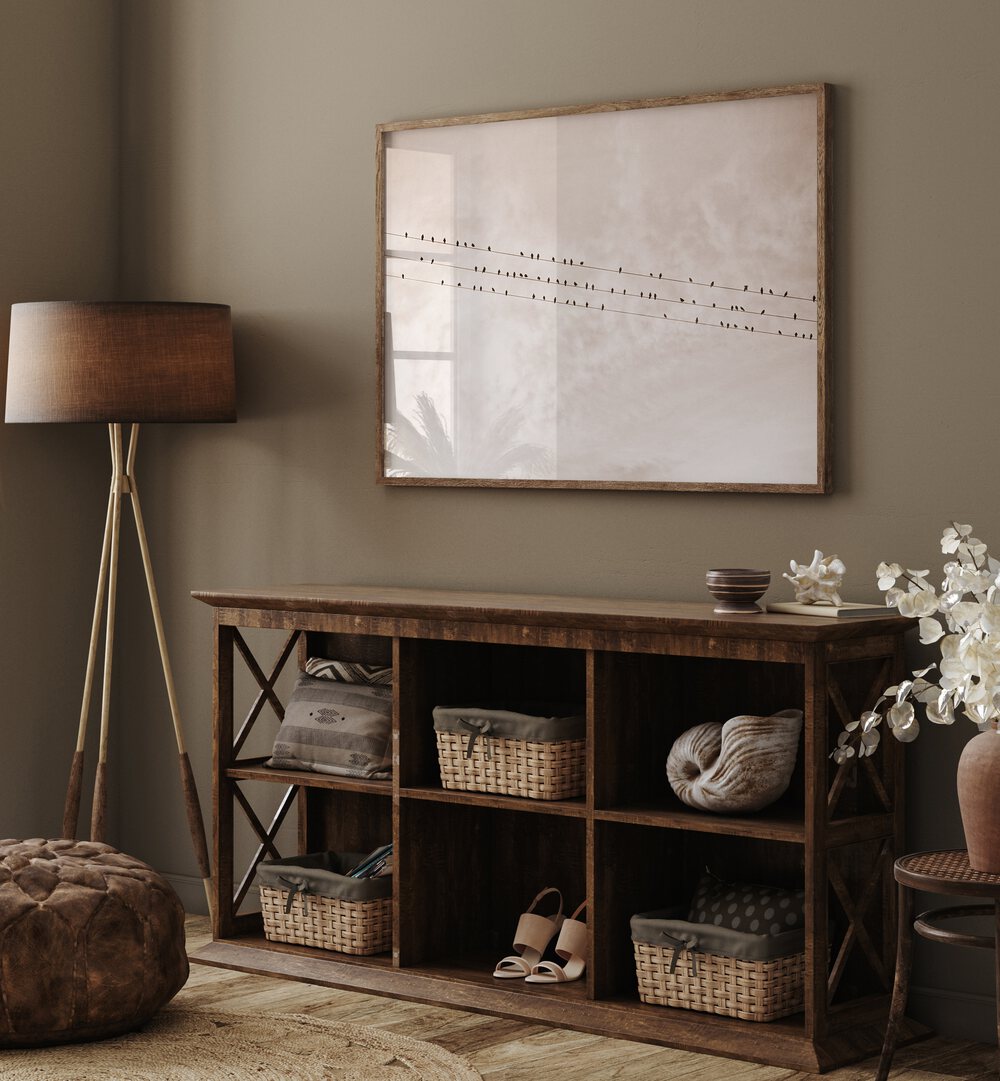 BIRDS ON A WIRE BEIGE, ANIMAL PAINTINGS enhance your space with their vibrant colors and captivating wildlife essence.
