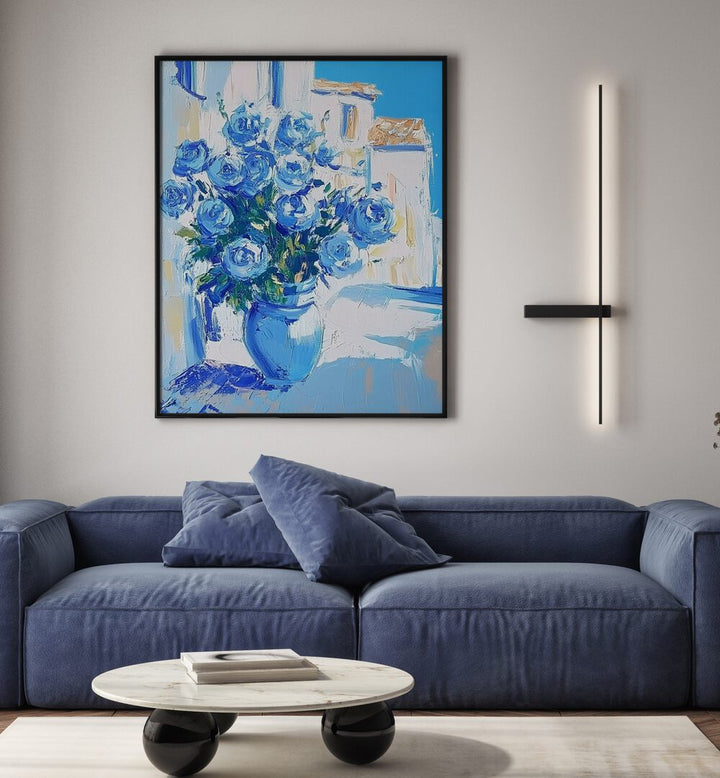 Stunning BLUE ROSES in a blue vase, perfect for adding enchantment to any floral collection. Ideal gift choice!