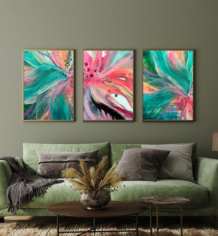 VIBRANT COLOUR FLORA SET , SET OF 3 PAINTINGS