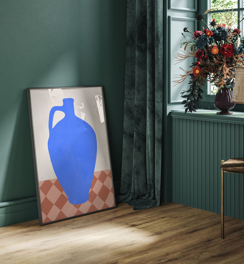 Vibrant TRIBAL SHAPES VII, GEOMETRIC ART PRINTS displayed in a stylish interior, enhancing contemporary decor.