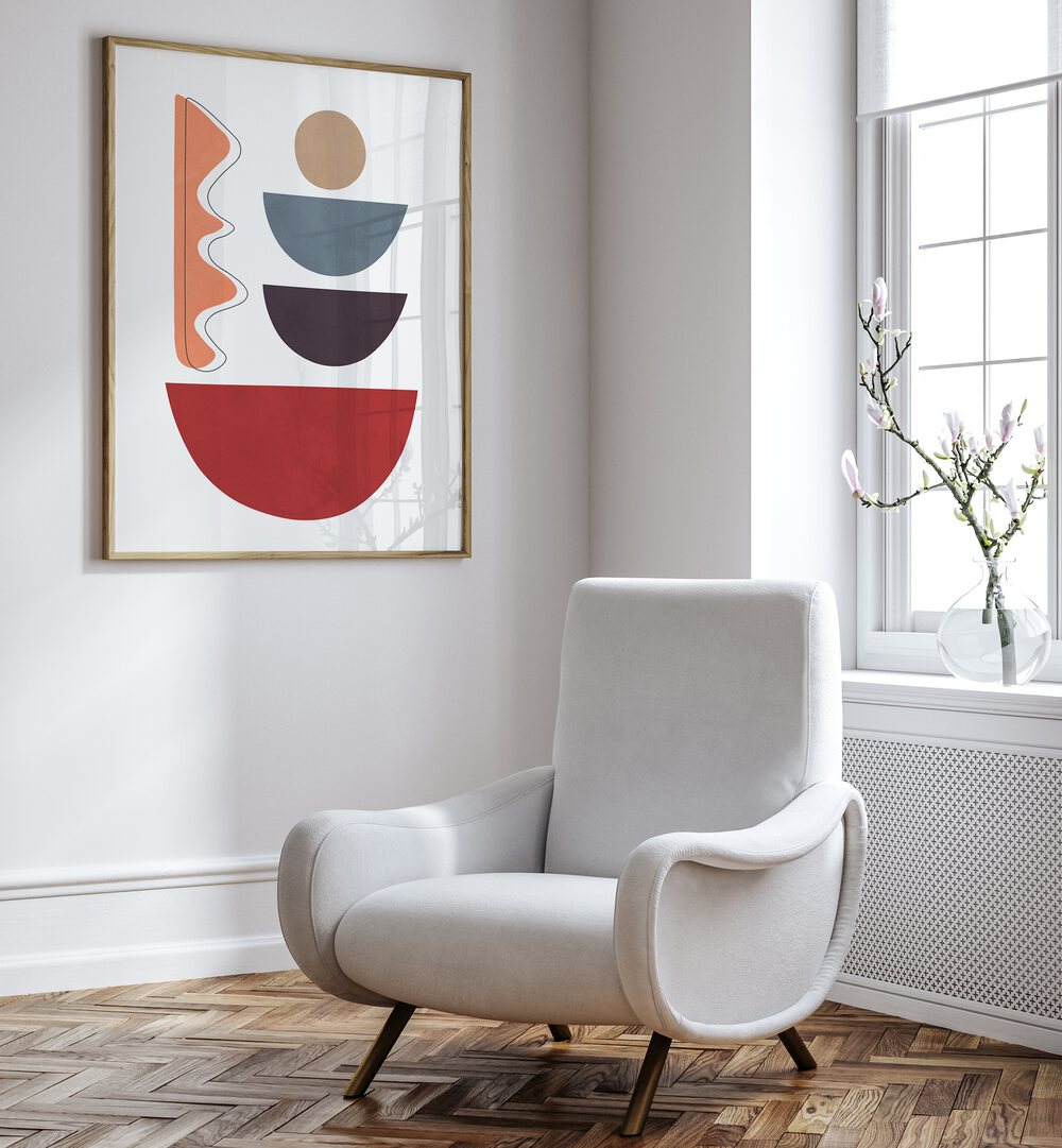 Stylish living space featuring EXPRESSIVE V, GEOMETRIC ART PRINTS, enhancing modern decor with bold shapes.