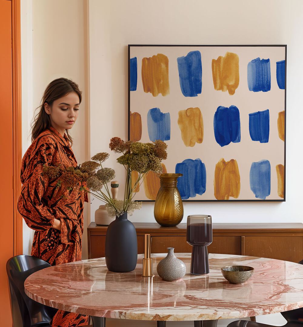 Stylish interior featuring WATERCOLOUR TILE XVI, ABSTRACT PAINTINGS, enhancing home décor with vibrant artistry.
