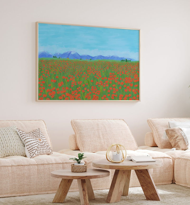 POPPY FIELD , LANDSCAPE ART PRINTS , LANDSCAPE PAINTINGS