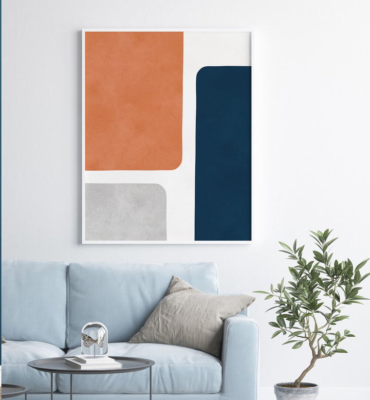 Vibrant EXPRESSIONIST II, GEOMETRIC ART PRINTS adorns a cozy living room, enhancing modern elegance and creativity.
