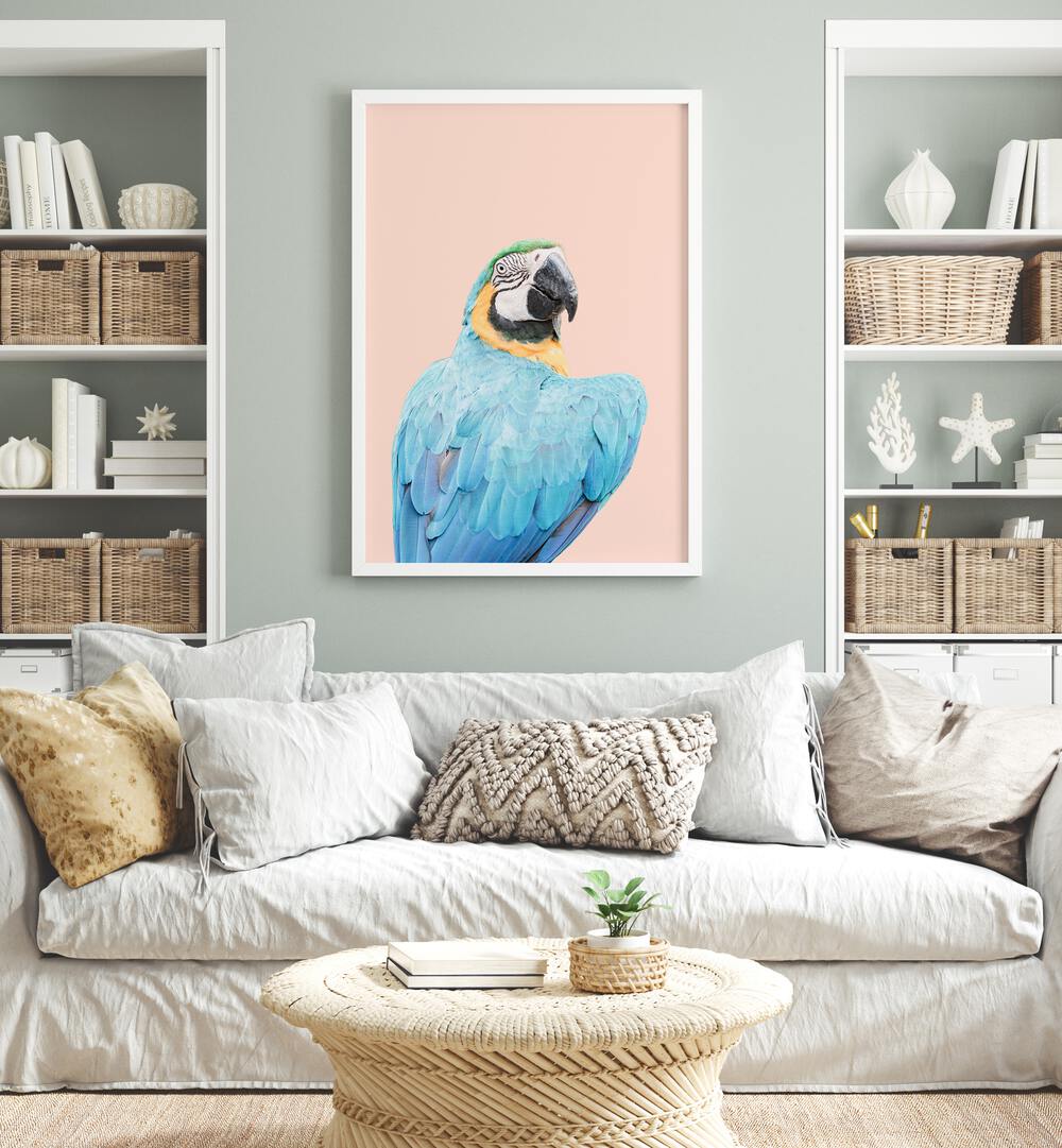 Vibrant BLUE MACAW, ANIMAL PAINTINGS enhance your space with beauty, perfect for nature lovers and bird enthusiasts.