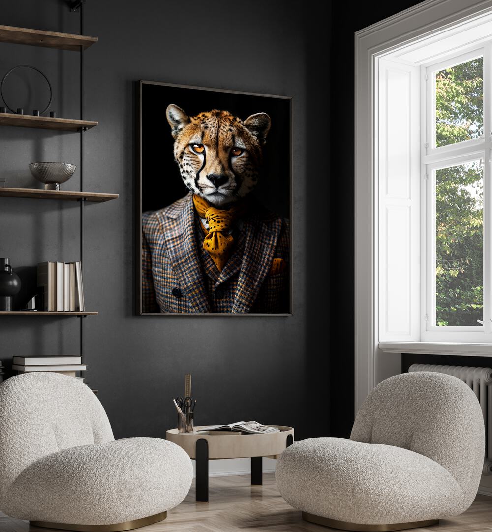 Stylish WILD SUITS - CHEETAH, ANIMAL PAINTINGS by Philippe HUGONNARD, showcasing confidence and wild essence.