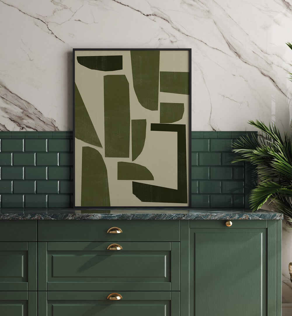 Elegant abstract painting "GREEN COMPOSITION III" from The Miuus Studio, perfect for contemporary art lovers.