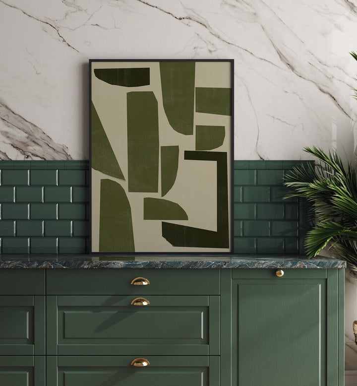 Elegant abstract painting "GREEN COMPOSITION III" from The Miuus Studio, perfect for contemporary art lovers.