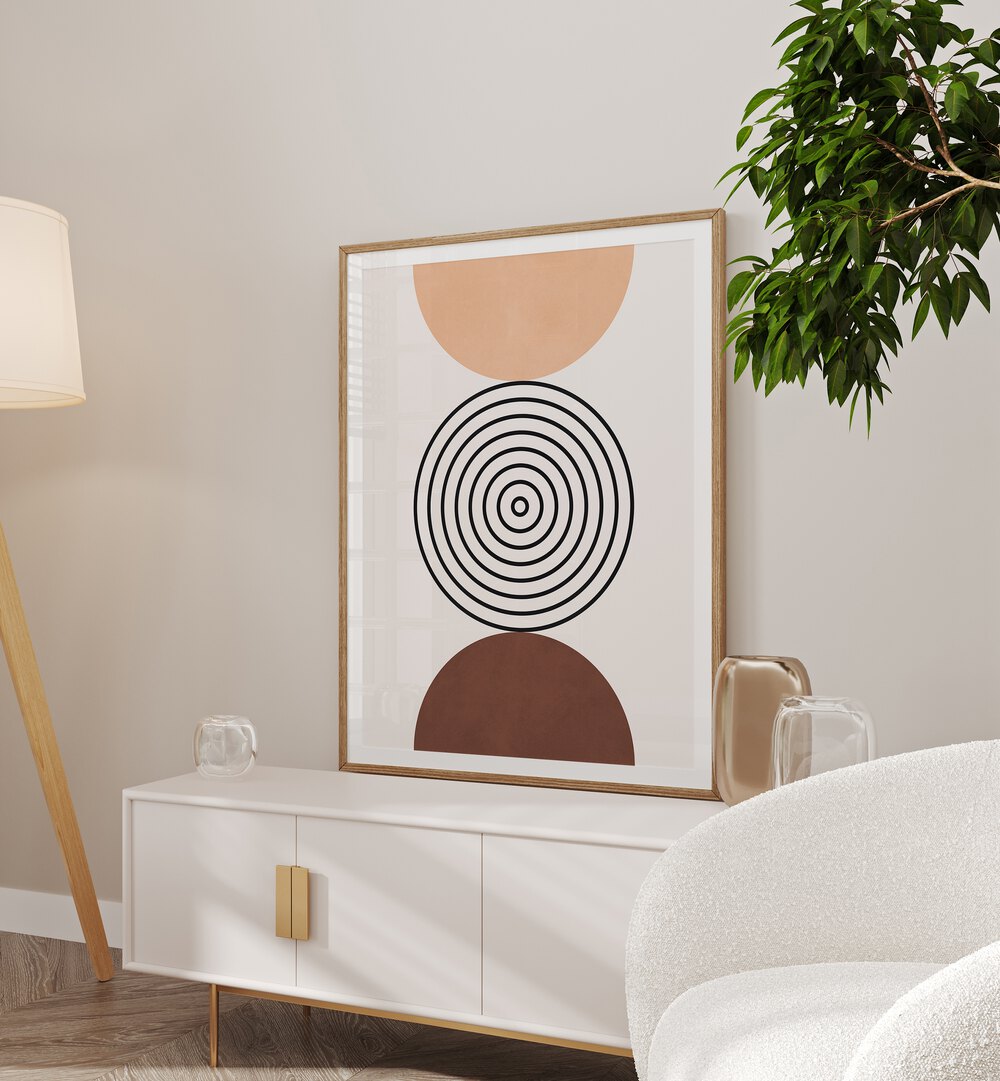 Stylish LINES AND CIRCLES XXVI, BOHO ART PAINTINGS showcased in a modern living space, enhancing geometric elegance.