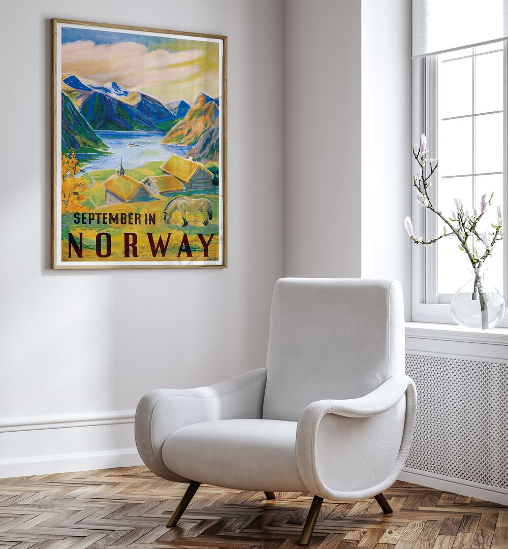 Transform your space with NORWAY, VINTAGE TRAVEL POSTERS showcasing stunning landscapes in a vintage style.