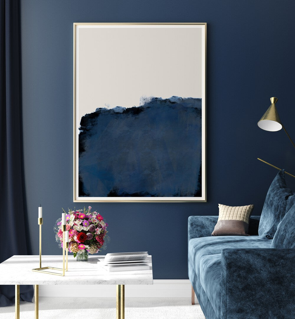 Elevate your decor with Miuus Studio's MODERN LANDSCAPE, ABSTRACT PAINTINGS, featuring deep blue tones and sophistication.
