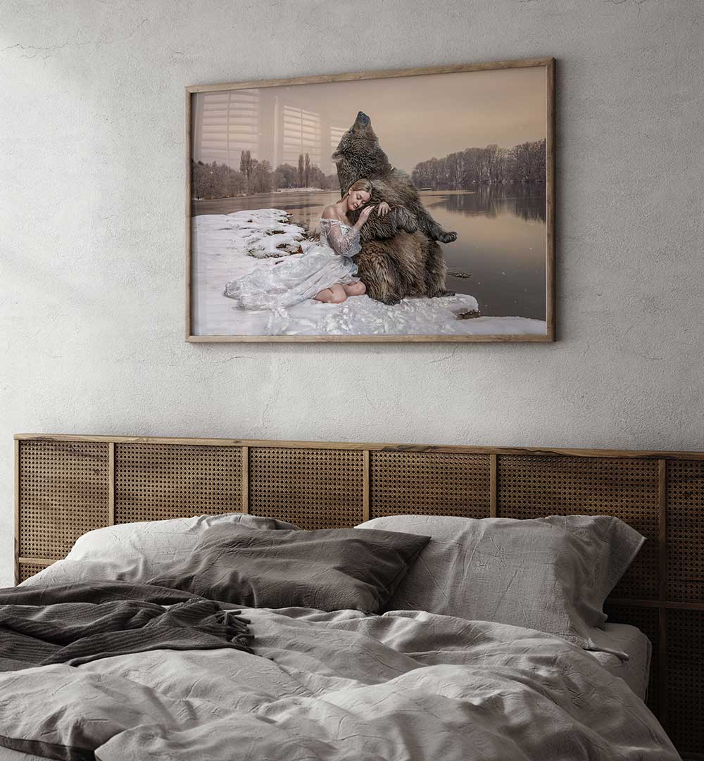 CUDDLING BEAR  , PHOTOGRAPHY PRINTS