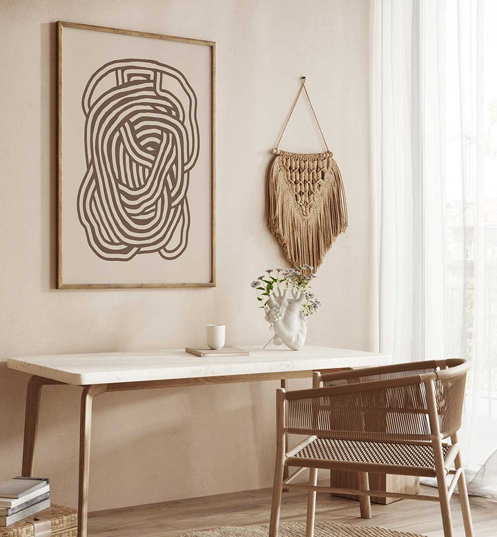 LINE ART ORGANIC SHAPE IN BEIGE , LINE ART PAINTINGS