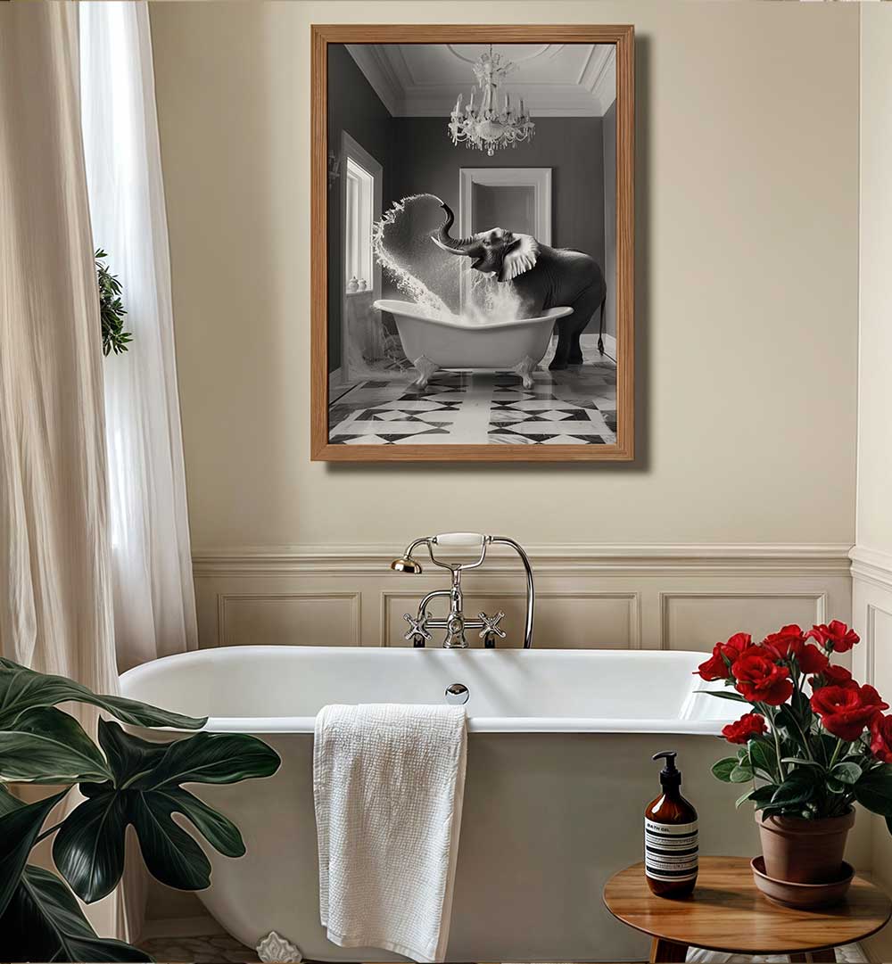 JOYFUL ELEPHANT BATH TIME , BATHROOM ART PRINTS