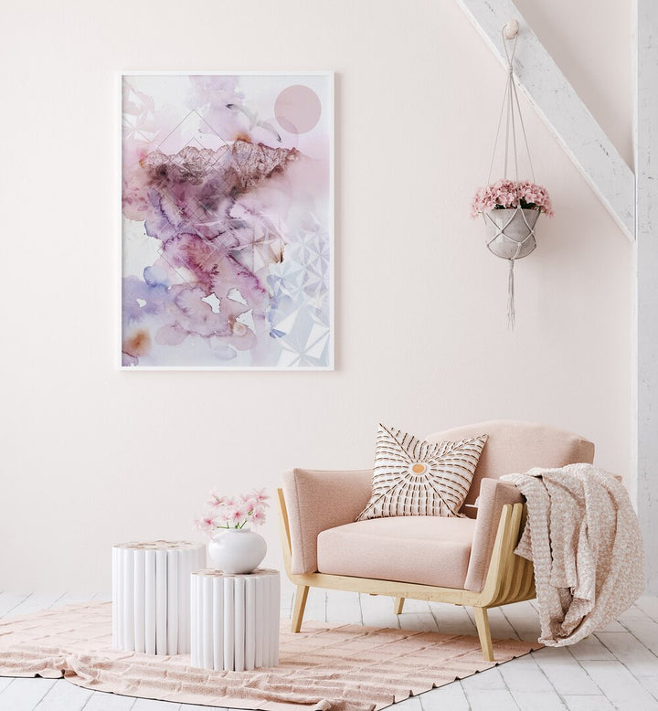 Stylish living room with DUSK II, ABSTRACT PAINTINGS, enhancing the modern decor aesthetic beautifully.