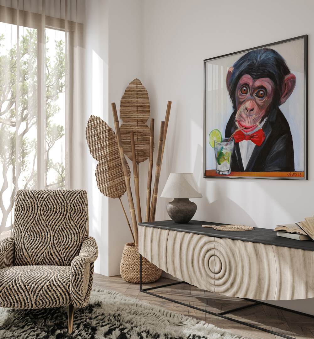 Stylish MONKEY IN A TUXEDO comic poster adds humor and charm, perfect for any vibrant decor.