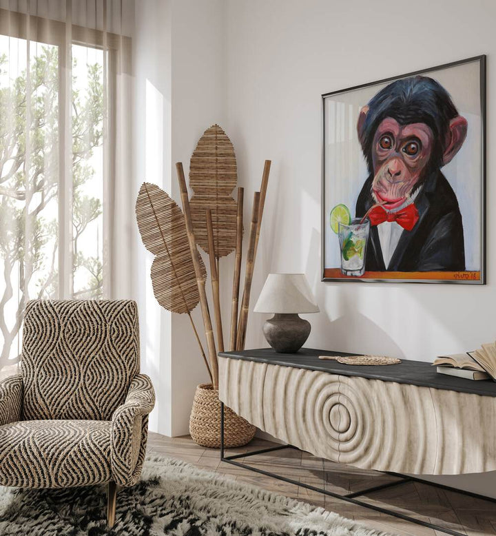 Stylish MONKEY IN A TUXEDO comic poster adds humor and charm, perfect for any vibrant decor.
