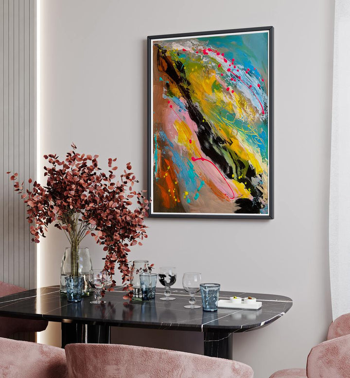 Vibrant EPHEMERAL EQUILIBRIUM, ABSTRACT PAINTINGS enhance modern decor with captivating colors and emotion.