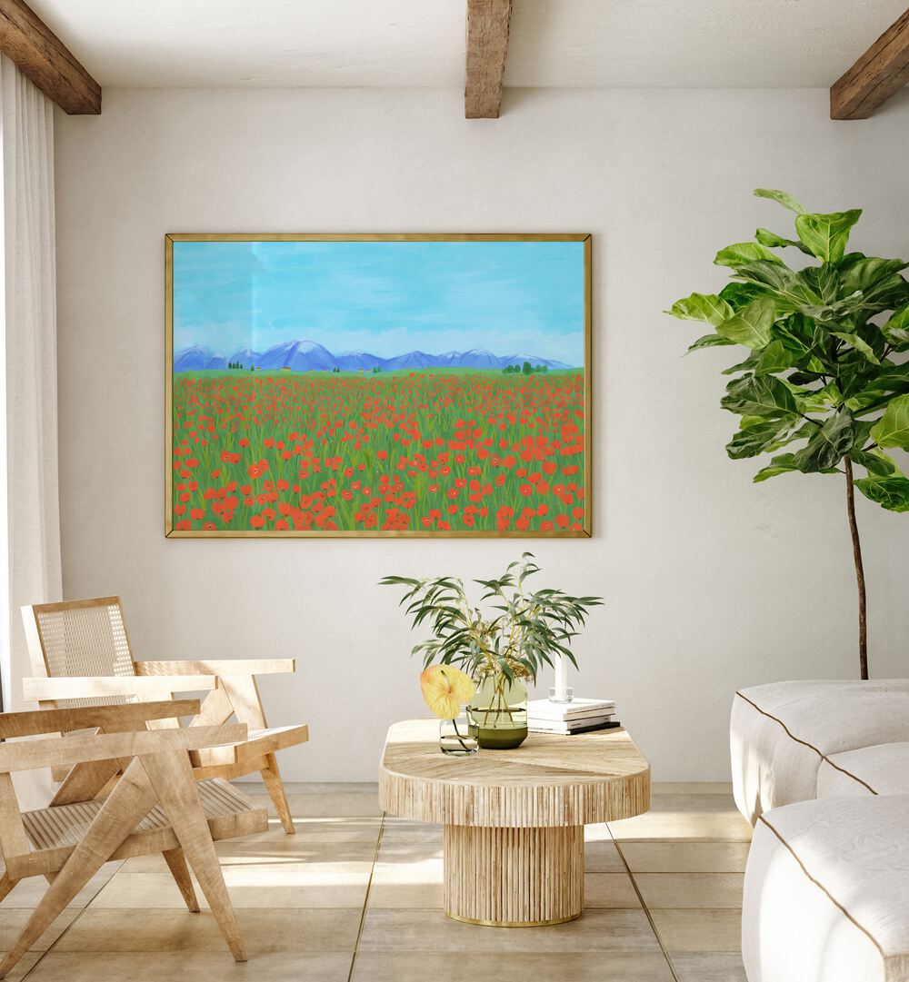 POPPY FIELD , LANDSCAPE ART PRINTS , LANDSCAPE PAINTINGS