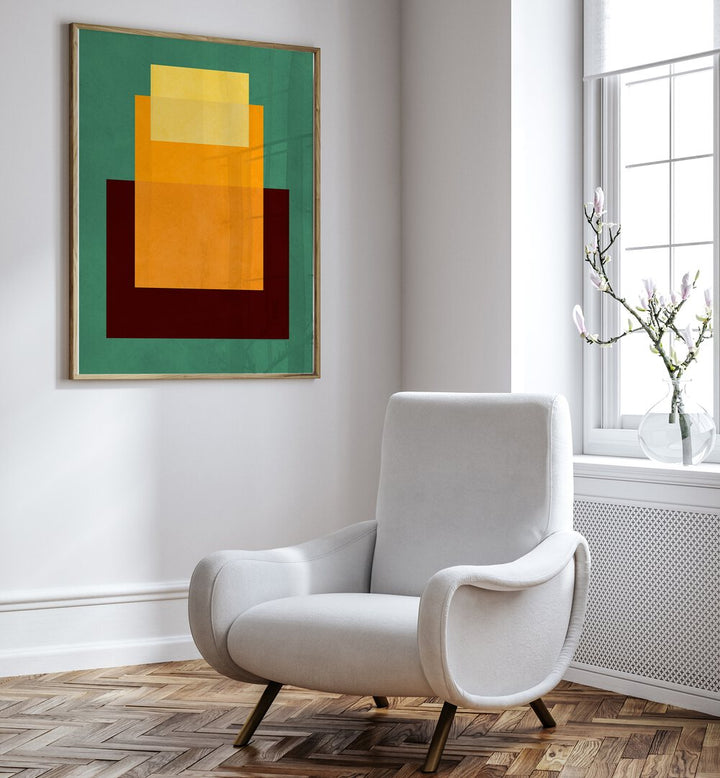 Bright living space showcasing COLORFUL OVERLAY XV, GEOMETRIC ART PRINTS, perfect for vibrant decor and creative projects.