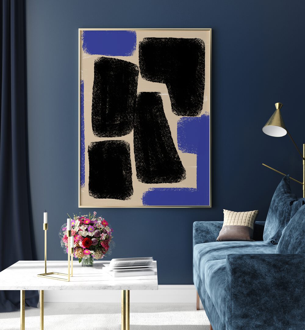 Stylish living room featuring WATERCOLOR OBJECTS, ABSTRACT PAINTINGS from The Miuus Studio, enhancing modern decor.