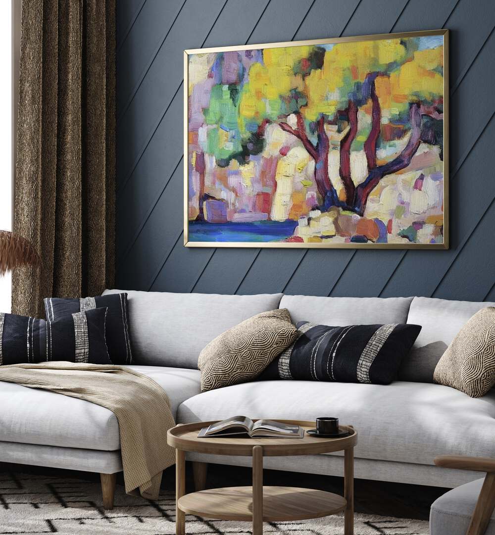 Vibrant TREE BY THE WATER artwork enhances modern decor, showcasing nature's beauty in your living space.