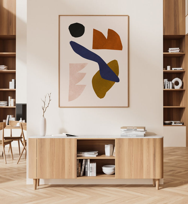 Stylish living room featuring EXPRESSIVE VIII, GEOMETRIC ART PRINTS, enhancing creative spaces with bold designs.