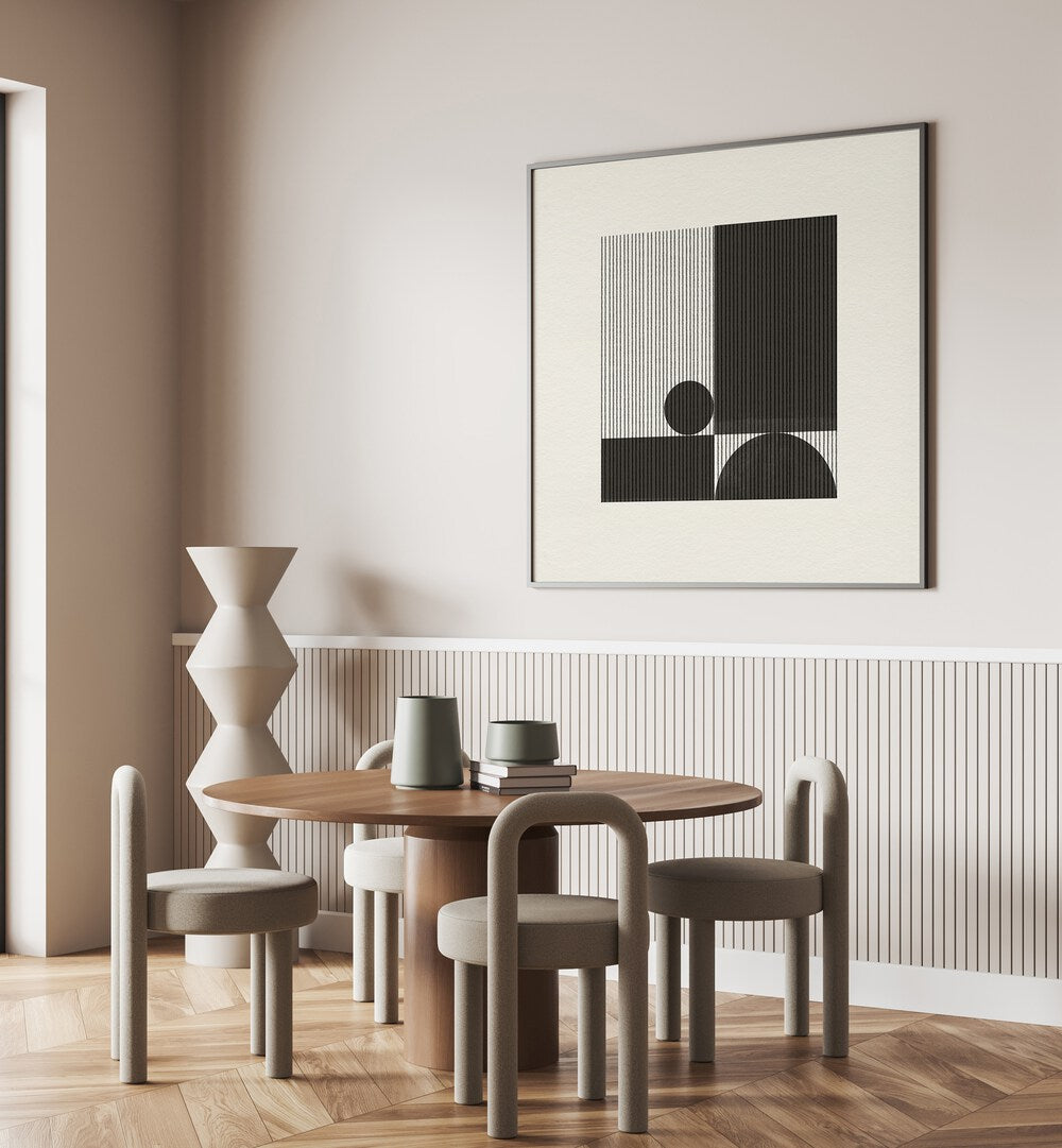 Stylish interior featuring PAPER OBJECT IV, GEOMETRIC ART PRINTS, enhancing modern minimalism in any space.