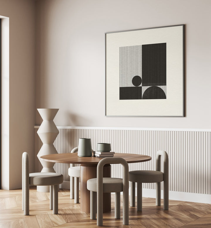 Stylish interior featuring PAPER OBJECT IV, GEOMETRIC ART PRINTS, enhancing modern minimalism in any space.