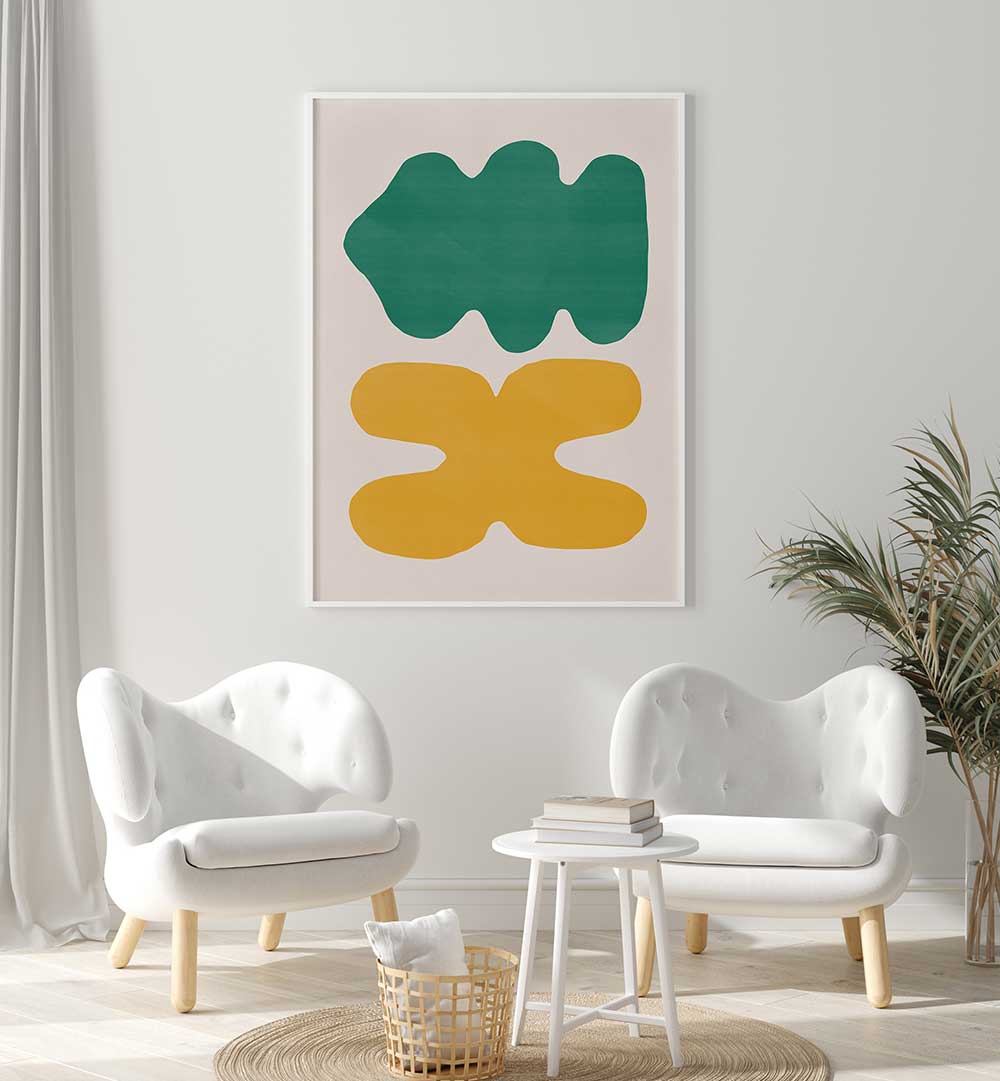 ORGANIC SHAPES IN GREEN AND YELLOW , GEOMETRIC ART PRINTS