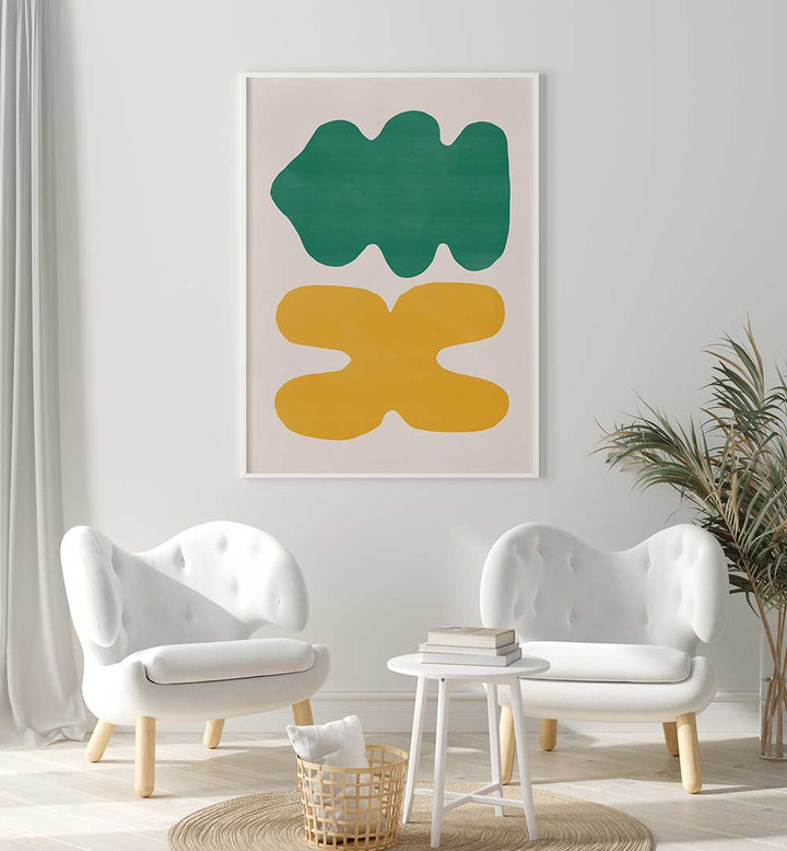 ORGANIC SHAPES IN GREEN AND YELLOW , GEOMETRIC ART PRINTS