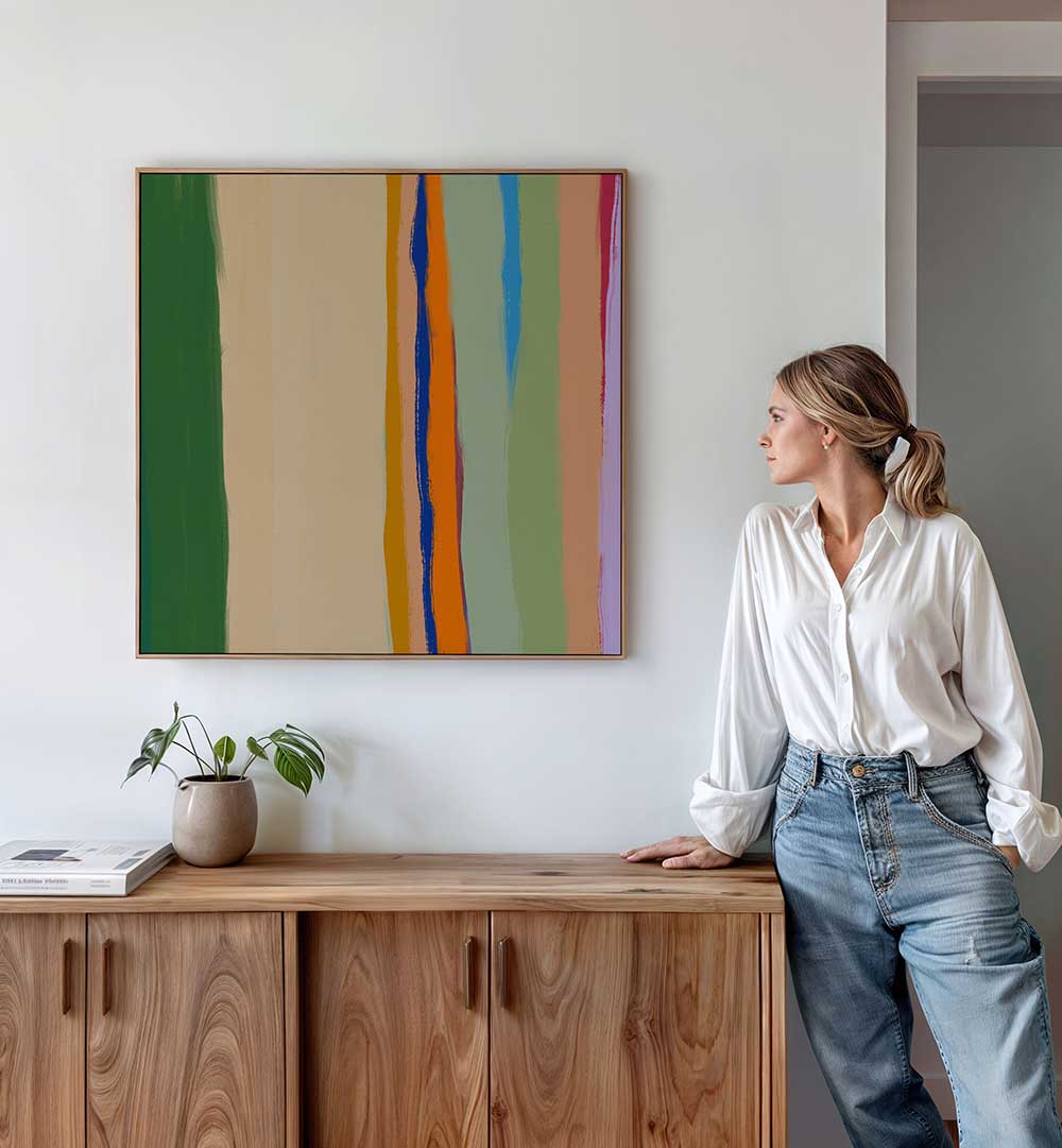 STRIPES WITH EARTHY GREENS , ABSTRACT PAINTINGS