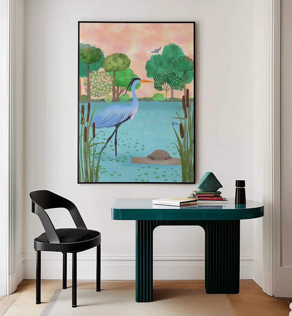 SERENE HERON HAVEN , WILDLIFE PAINTINGS , WILDLIFE POSTERS