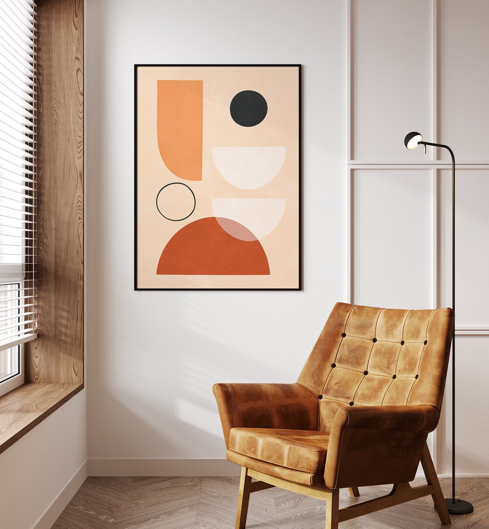Stylish SEMICIRCLES III, BOHO ART PAINTINGS displayed in a cozy interior, perfect for enhancing geometric creativity.