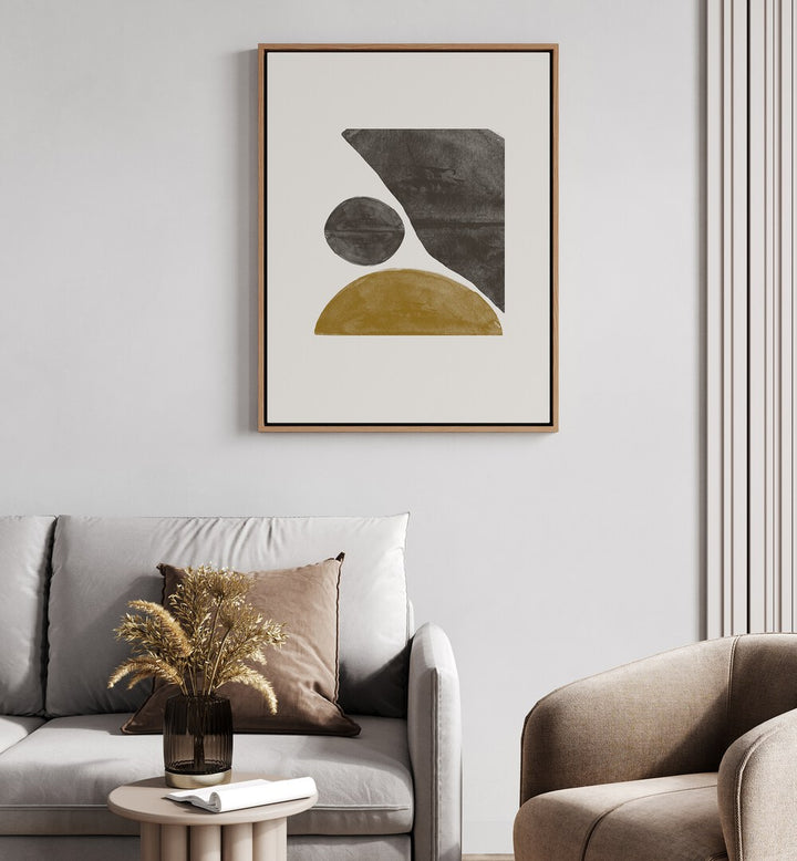 Stylish living room showcasing NEW OBJECTS NO.I, GEOMETRIC ART PRINTS, enhancing modern decor with contemporary design.