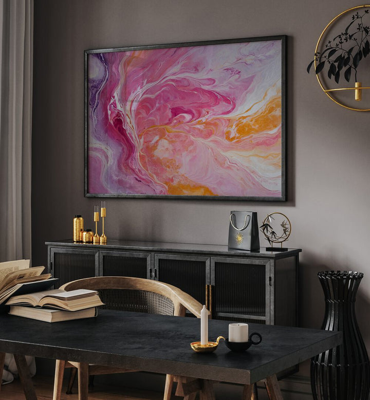 Vibrant SWIRLING PATTERNS, ABSTRACT PAINTINGS in pink and orange, perfect for enhancing home decor and making a bold statement.