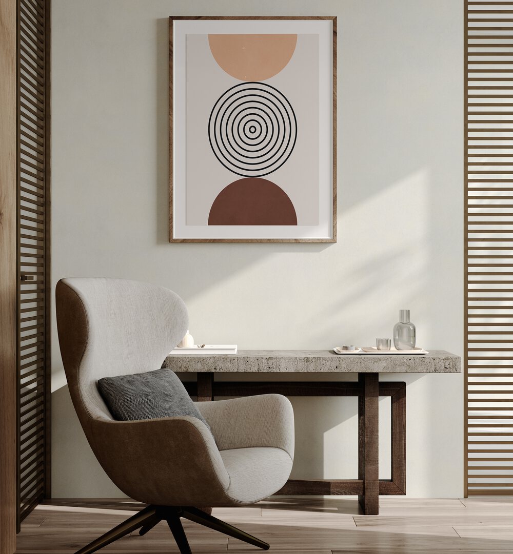 Stylish interior showcasing LINES AND CIRCLES XXVI, BOHO ART PAINTINGS, perfect for modern geometric elegance.