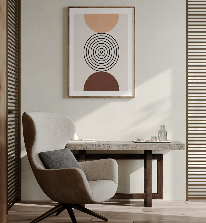 Stylish interior showcasing LINES AND CIRCLES XXVI, BOHO ART PAINTINGS, perfect for modern geometric elegance.