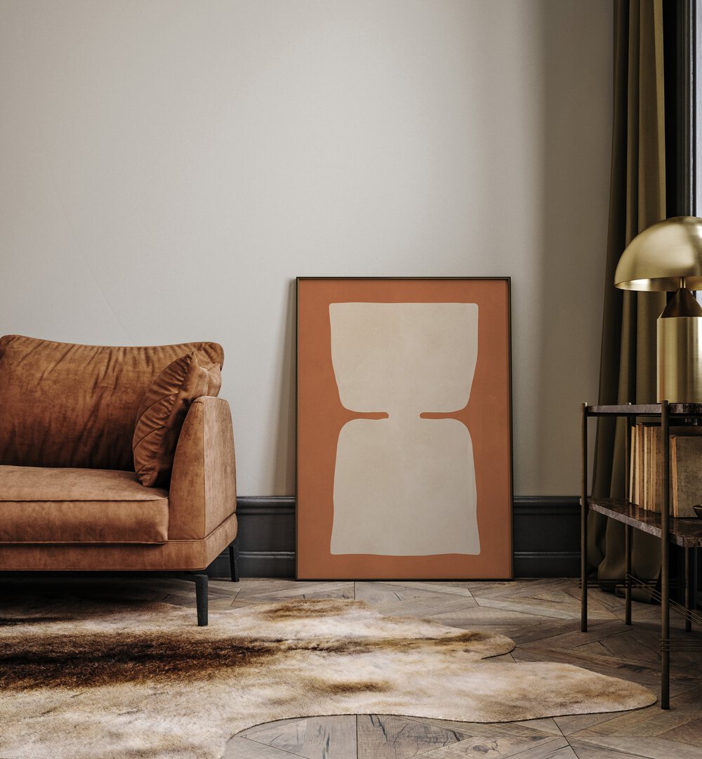 Stylish living room showcasing TRIBAL SHAPES XVI, GEOMETRIC ART PRINTS, blending cultural elegance with modern design.
