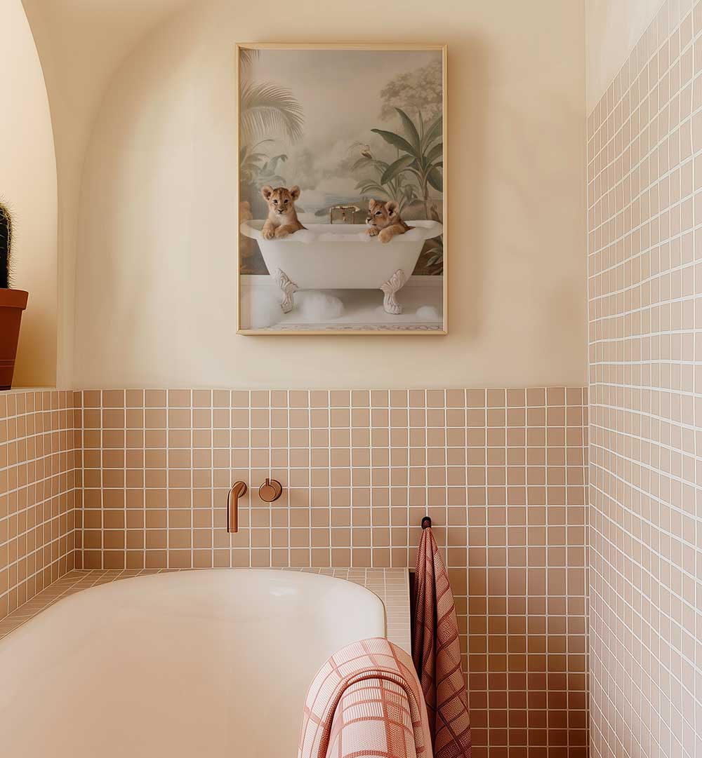 JUNGLE LION SOAK , BATHROOM ART PRINTS