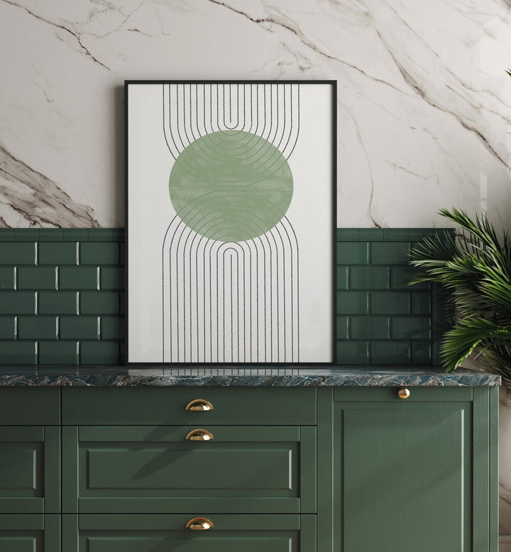 Stylish GREEN MOON II, GEOMETRIC ART PRINTS by THE MIUUS STUDIO, enhancing modern decor with vibrant design.