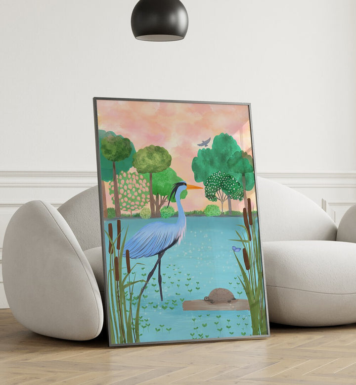 SERENE HERON HAVEN , WILDLIFE PAINTINGS , WILDLIFE POSTERS