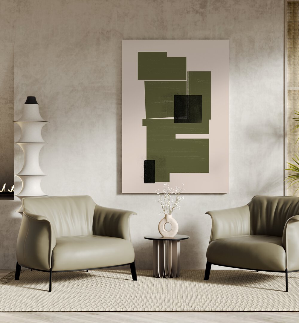 Stylish living space showcasing WATERCOLOR PAPER CUT, GEOMETRIC ART PRINTS, perfect for modern home decor.