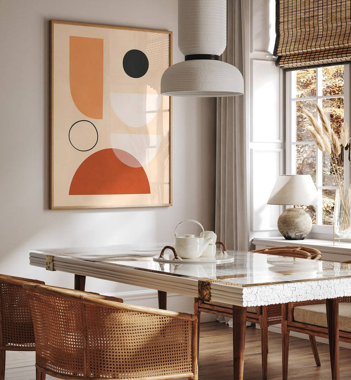 Stylish living room featuring SEMICIRCLES III, BOHO ART PAINTINGS, enhancing modern decor with geometric design.